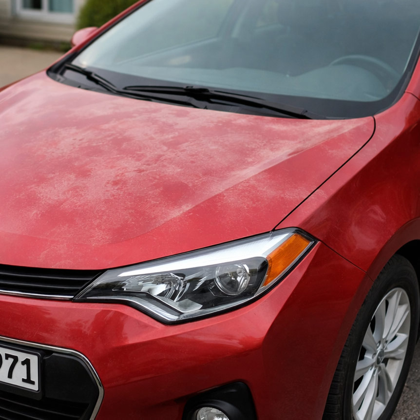 Von Sonne und Witterung verblichener Autolack